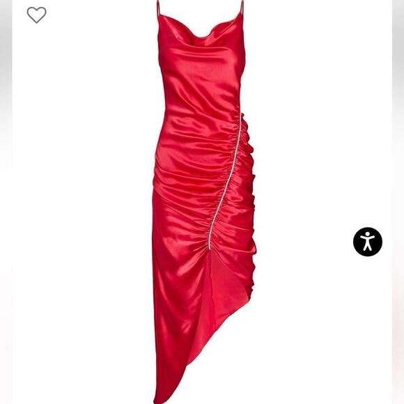 NEW REVOLVE cinq a sept Emilia Silk Asymmetric Midi Dress Red Raspberry 8 - Picture 2 of 12